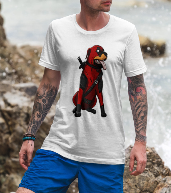 Deadpool Rottweiler Comic Style Crossover Superhero Dog T-Shirt