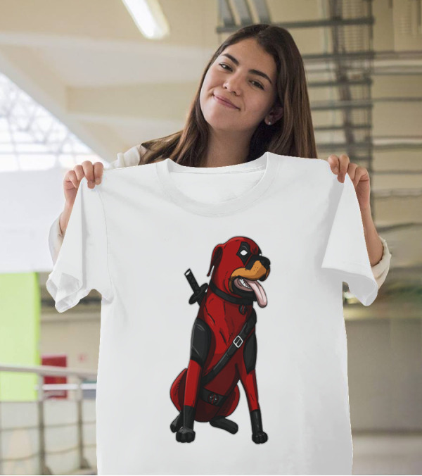 Deadpool Rottweiler Comic Style Crossover Superhero Dog T-Shirt