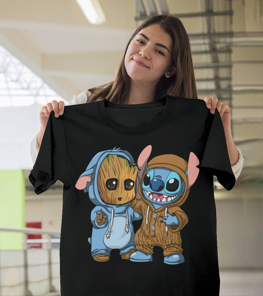 Adorable Groot And Stitch Crossover In Costume Friendship T-Shirt