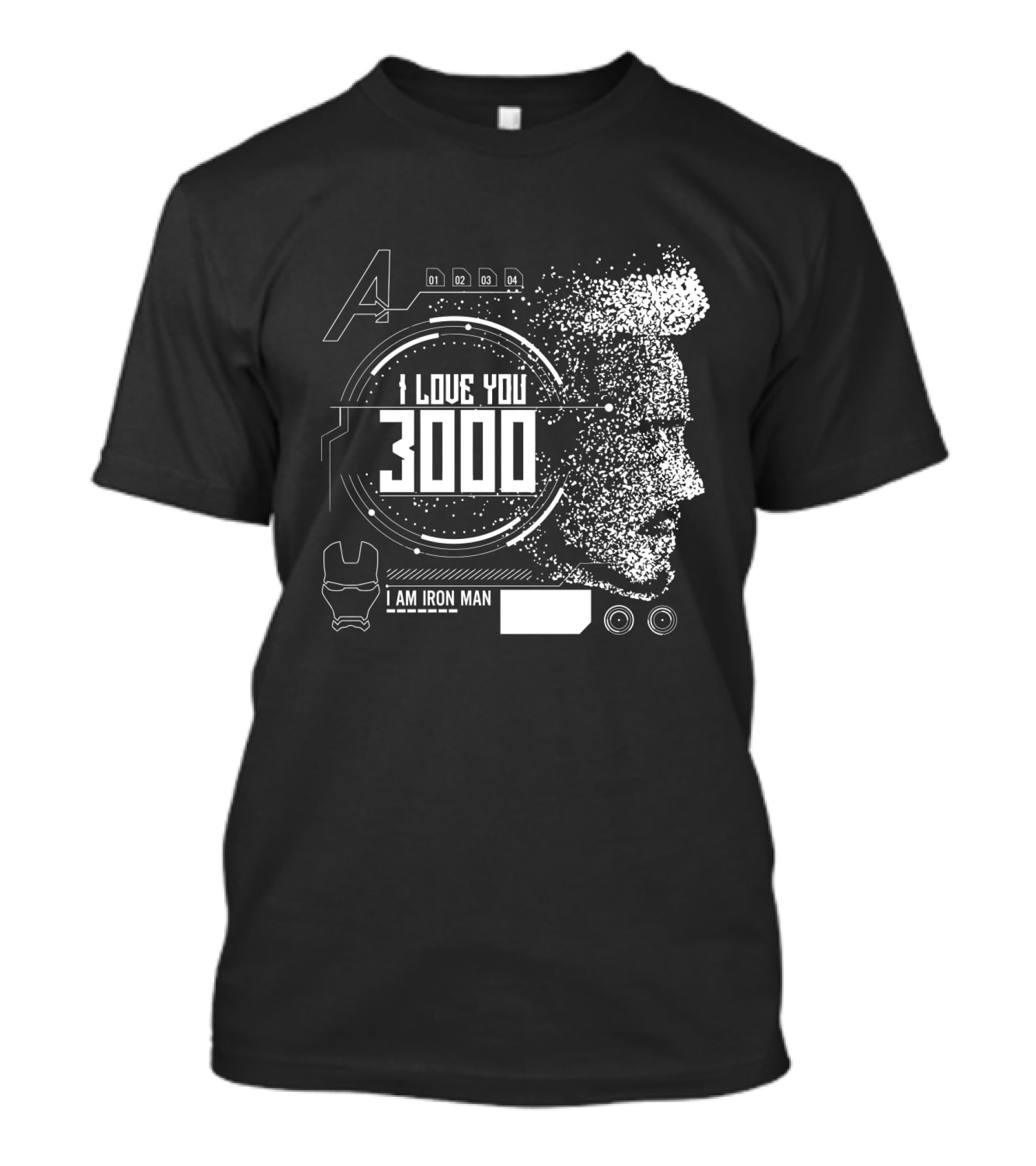 Marvel Avengers I Love You 3000 I Am Iron Man Pixel Art Profile T-Shirt