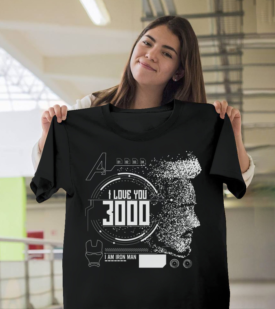 Marvel Avengers I Love You 3000 I Am Iron Man Pixel Art Profile T-Shirt