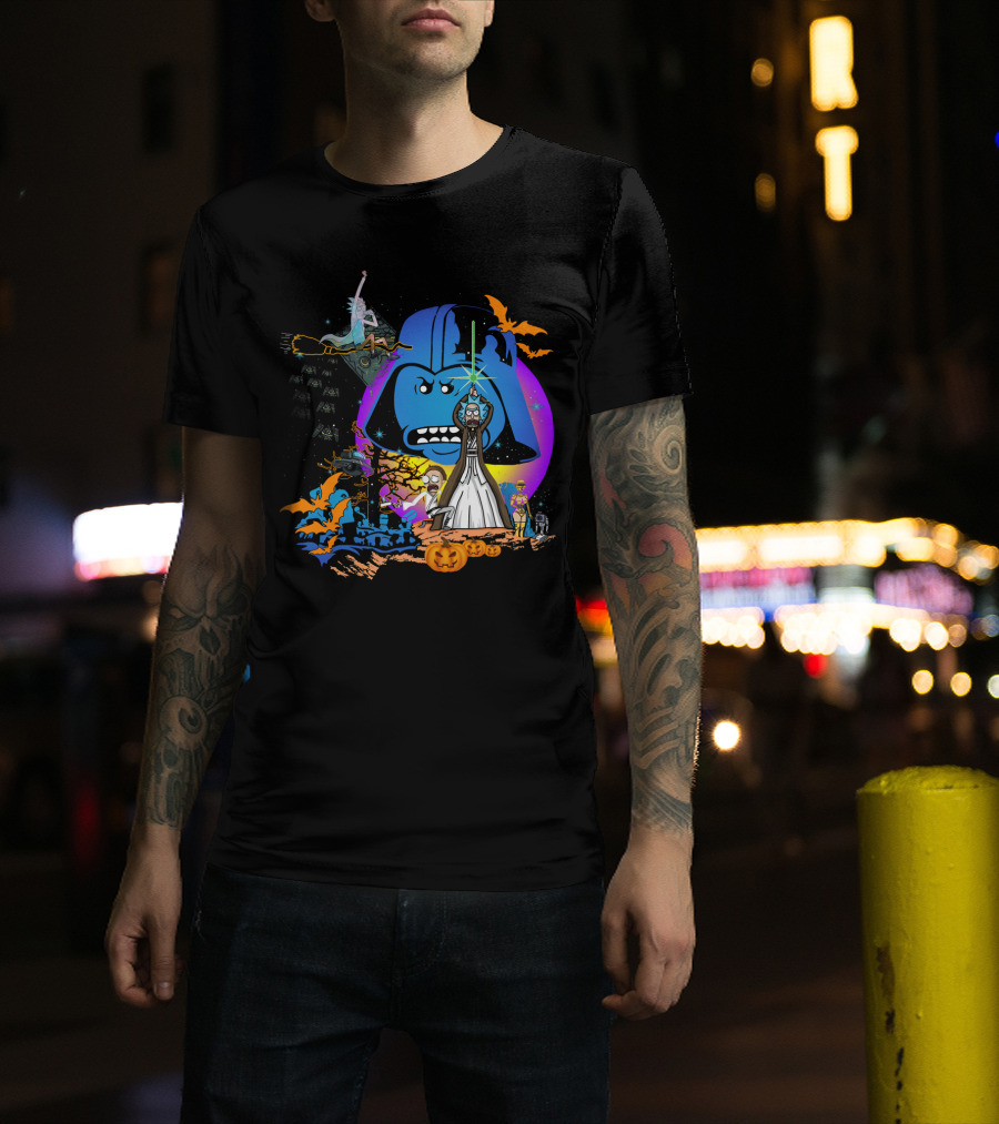 RICK MORTY Star Wars Darth Vader Halloween Crossover With Lightsabers And Pumpkins T-Shirt