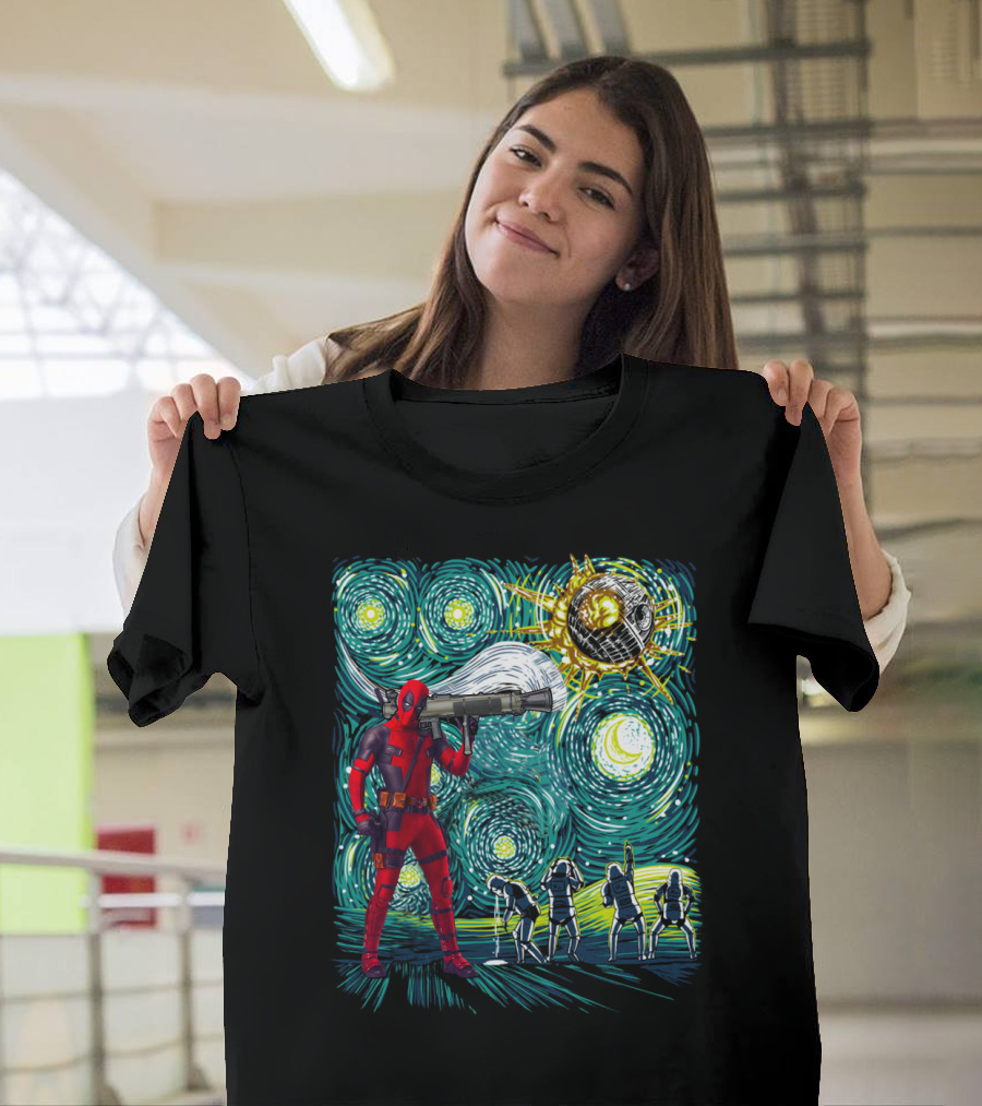 Deadpool Starry Night Meets Death Star T-Shirt