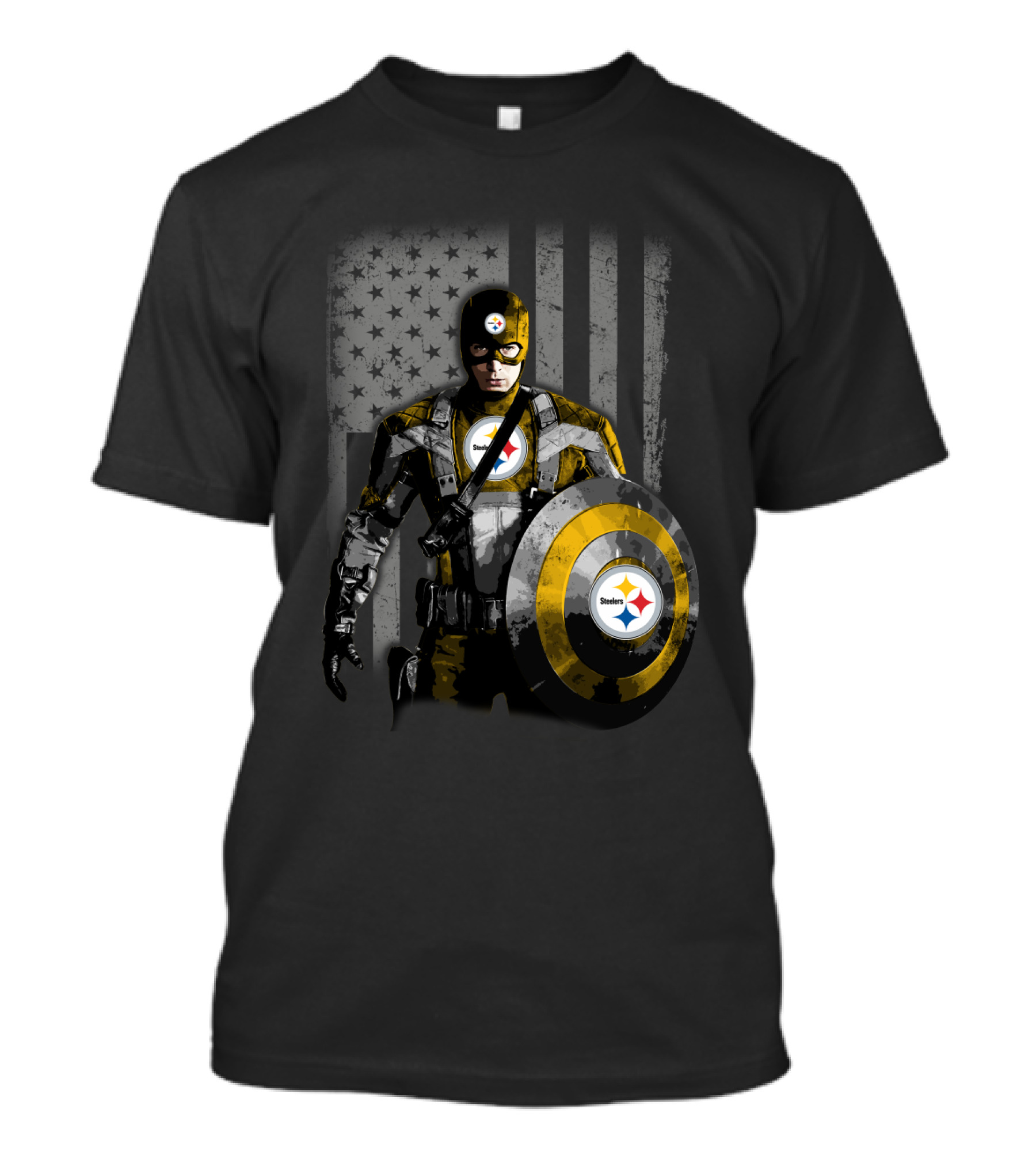 Pittsburgh Steelers Superhero Tribute With Shield And Stars T-Shirt