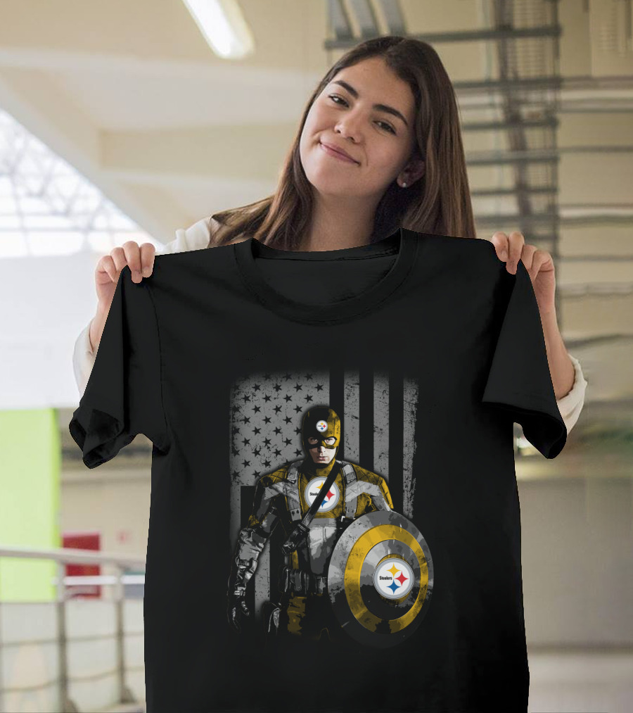 Pittsburgh Steelers Superhero Tribute With Shield And Stars T-Shirt
