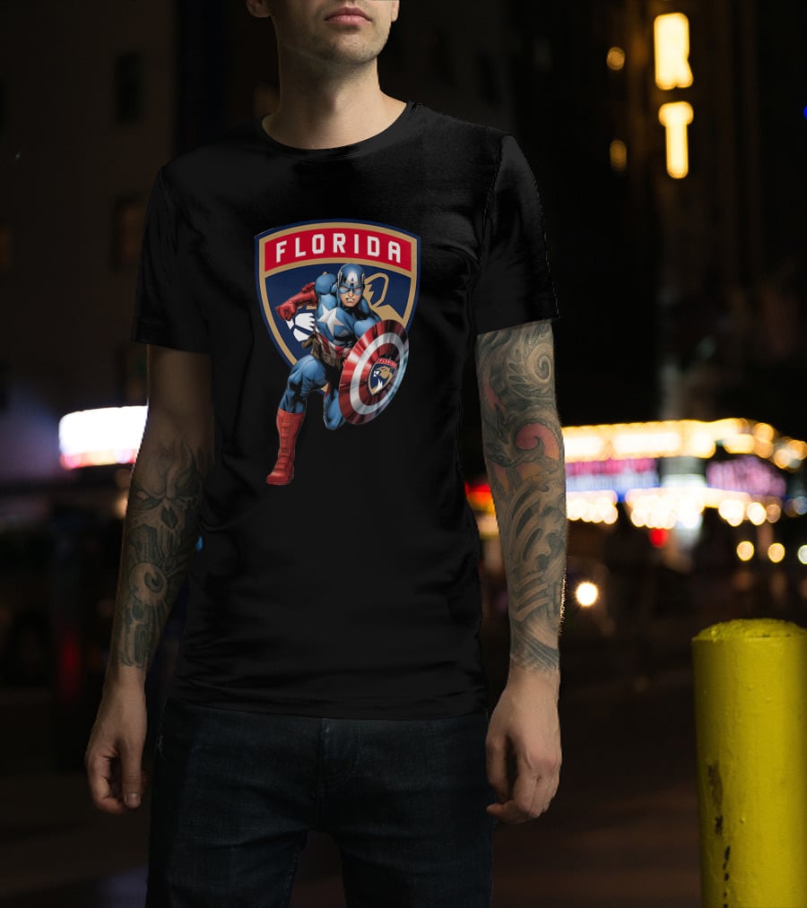 Florida Panthers Captain America Shield Marvel Crossover T-Shirt