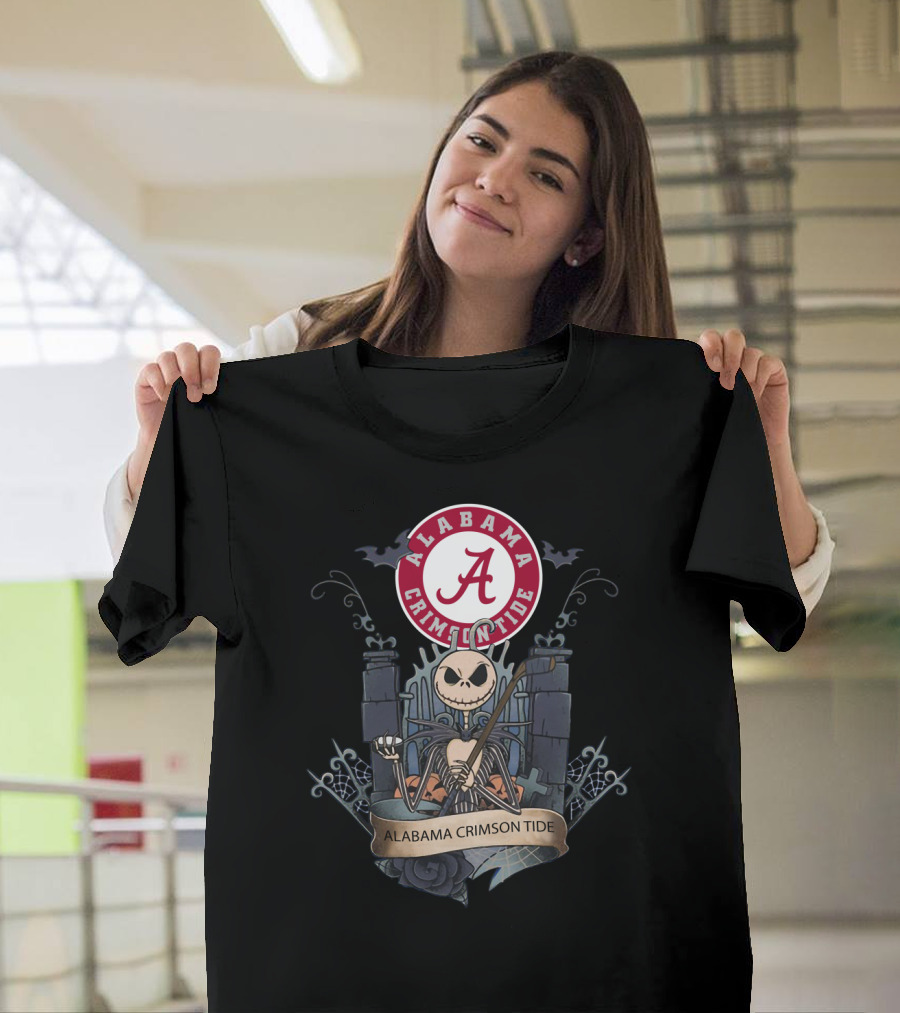 Alabama Crimson Tide Basketball Gothic Style Icon With Skeleton Character T-Shirt