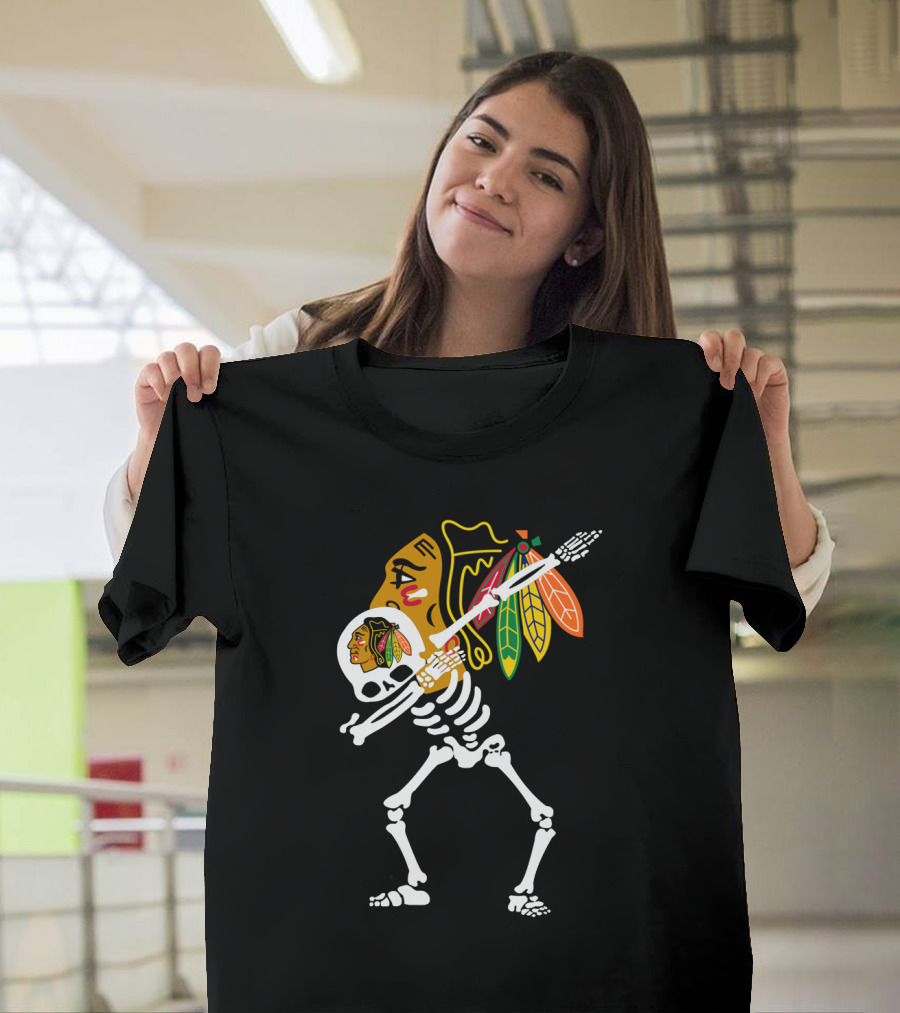 Chicago Blackhawks Skeleton Hockey Stick T-Shirt