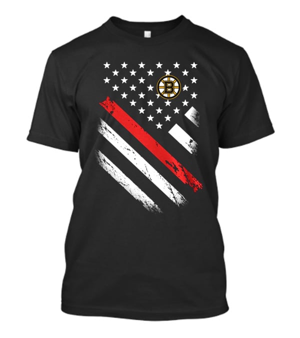 Boston Bruins American Flag Hockey Logo Stars Stripes T-Shirt