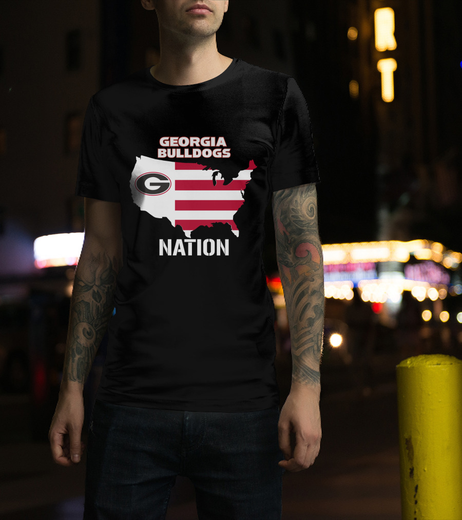 Georgia Bulldogs Nation Map Red And White Stripes T-Shirt