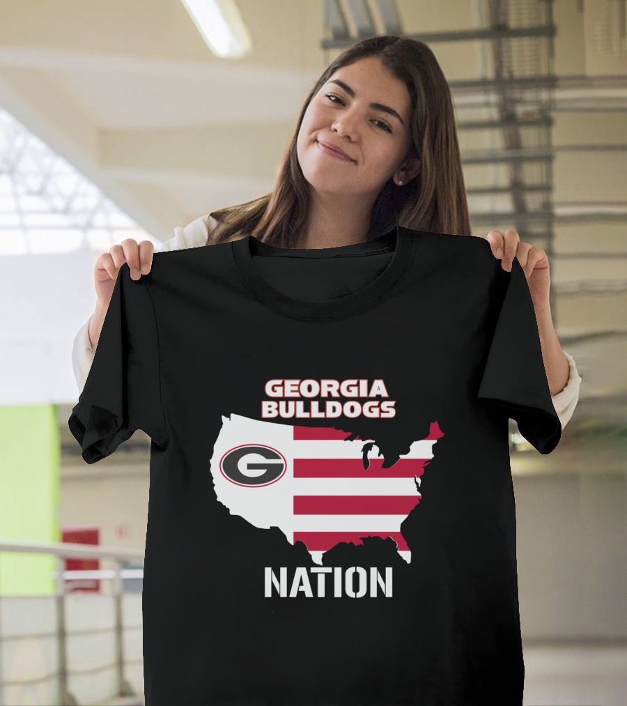 Georgia Bulldogs Nation Map Red And White Stripes T-Shirt