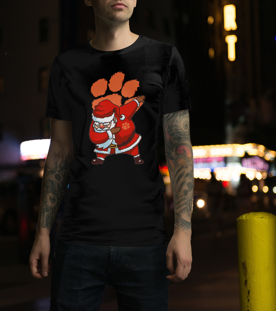 Clemson Tigers Football Dabbing Santa With Paw Print T-Shirt