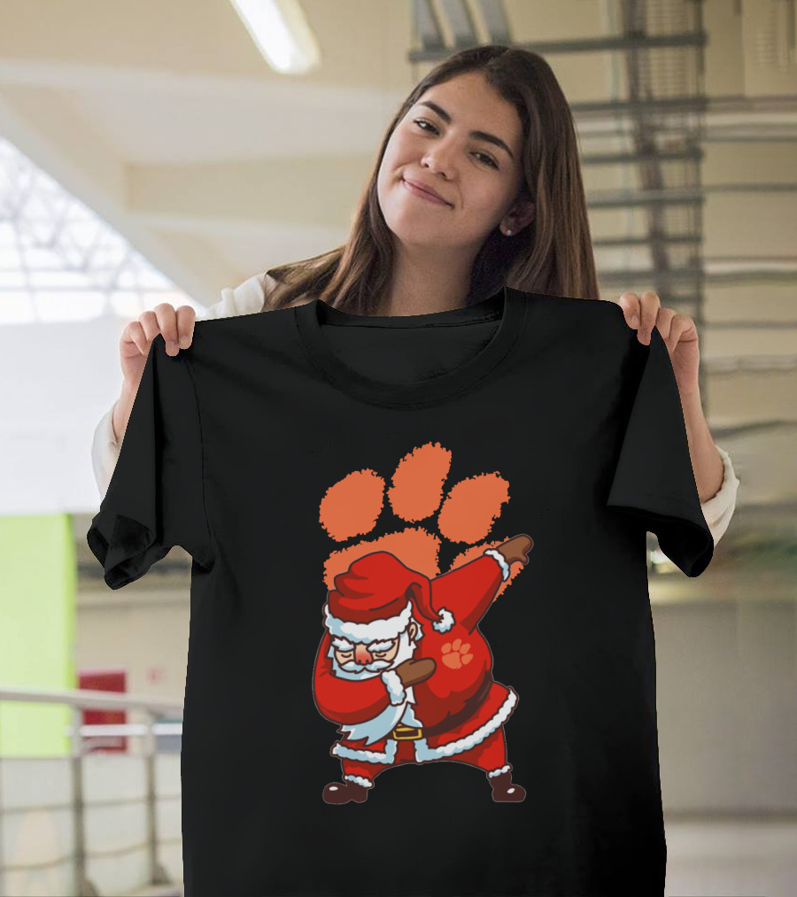 Clemson Tigers Football Dabbing Santa With Paw Print T-Shirt