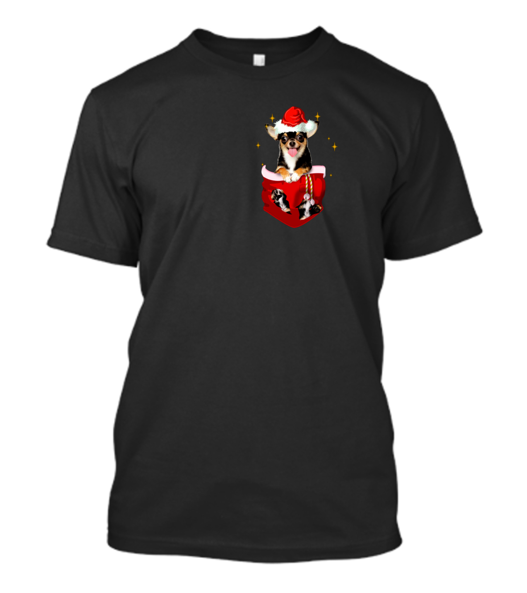 Chihuahua In Santa Hat Pocket With Christmas Sparkles T-Shirt