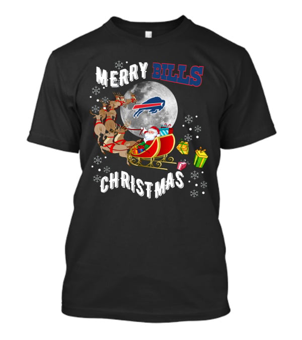Merry Bills Christmas Buffalo Bills Santa Sleigh And Moon T-Shirt