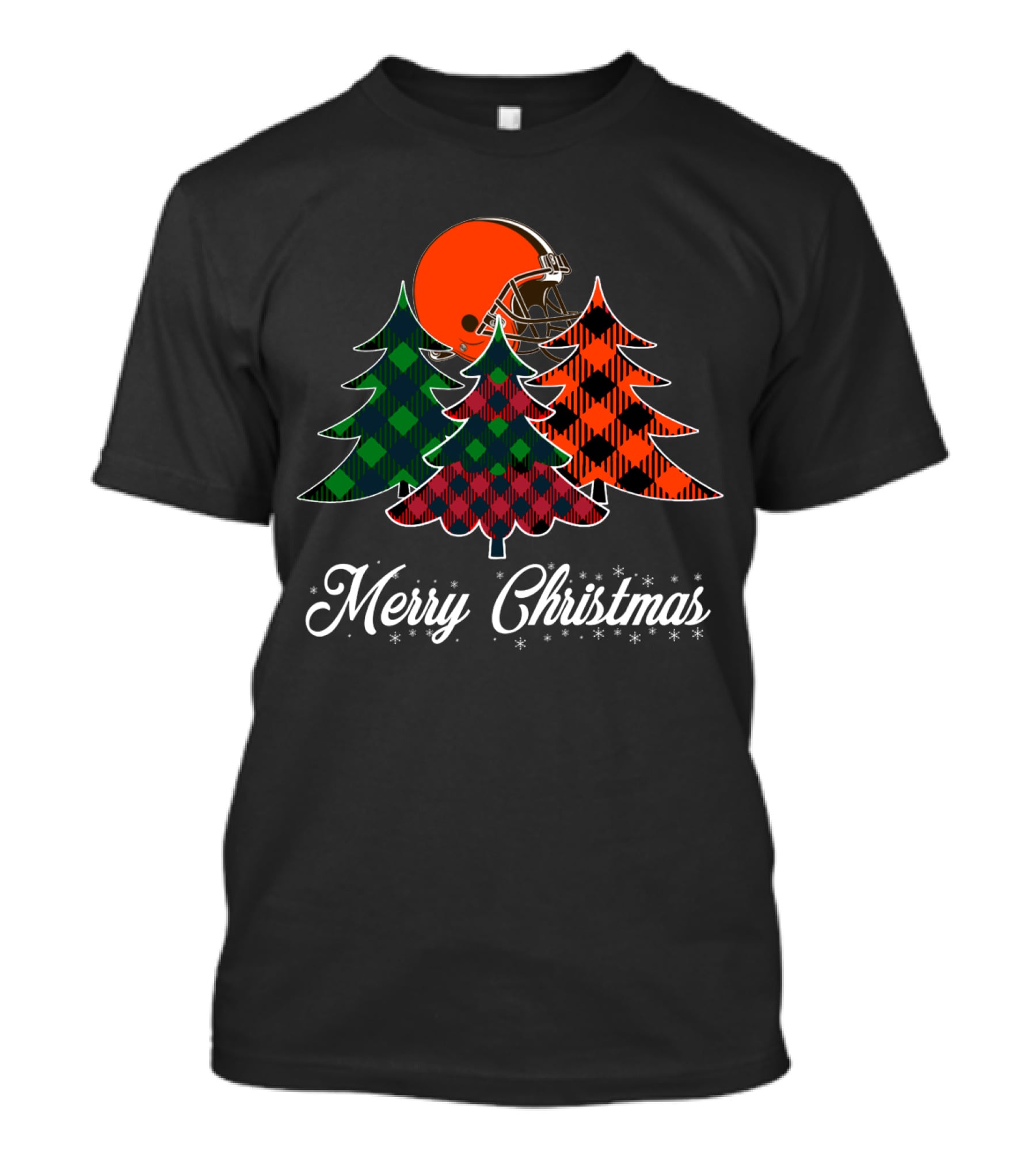 Merry Christmas Cleveland Browns Helmet And Plaid Trees T-Shirt