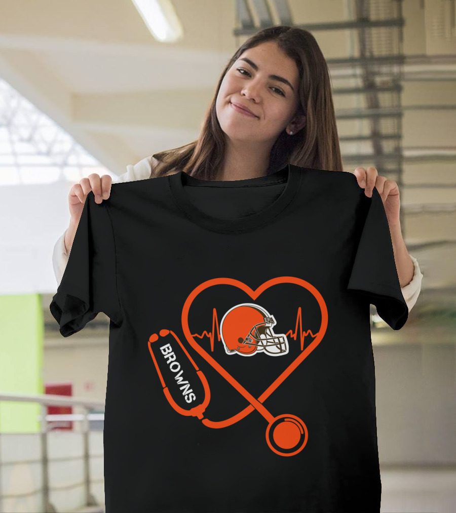 Cleveland Browns Heartbeat Stethoscope Football Helmet Passion T-Shirt