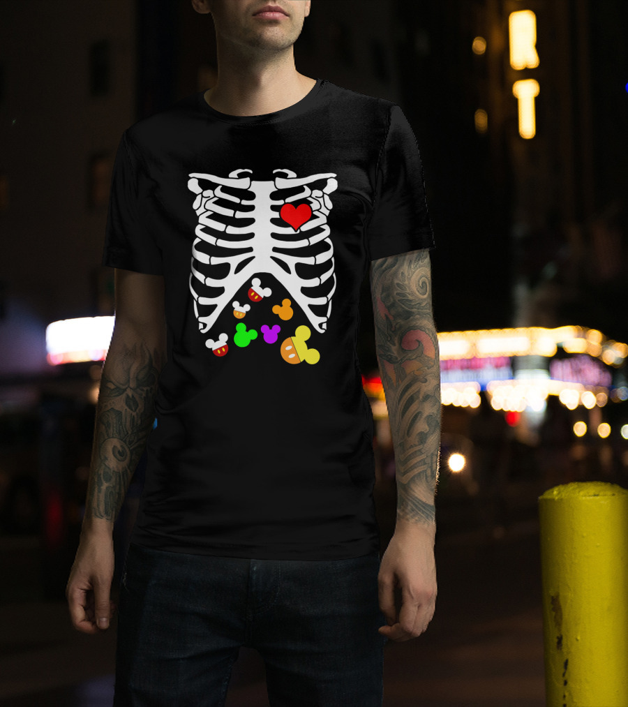 Rib Cage Heart And Colorful Mickey Heads Disney Films T-Shirt