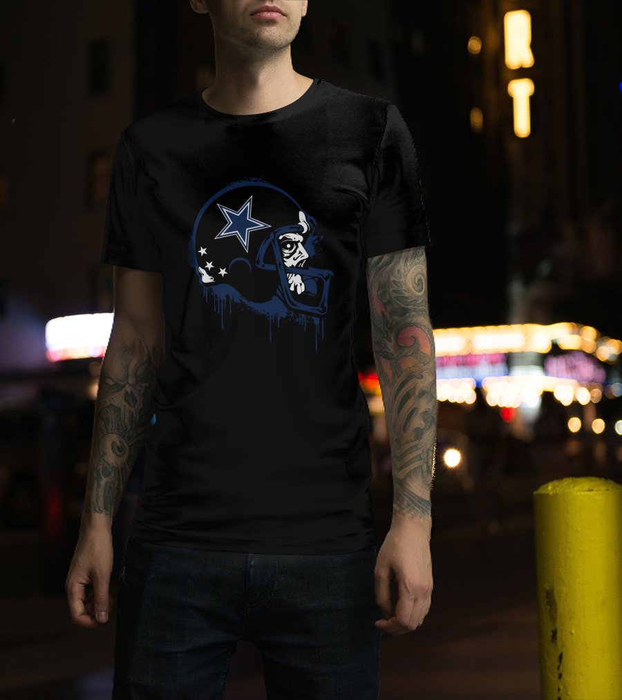 Zombie Skull Dallas Cowboys Helmet Stars Football T-Shirt