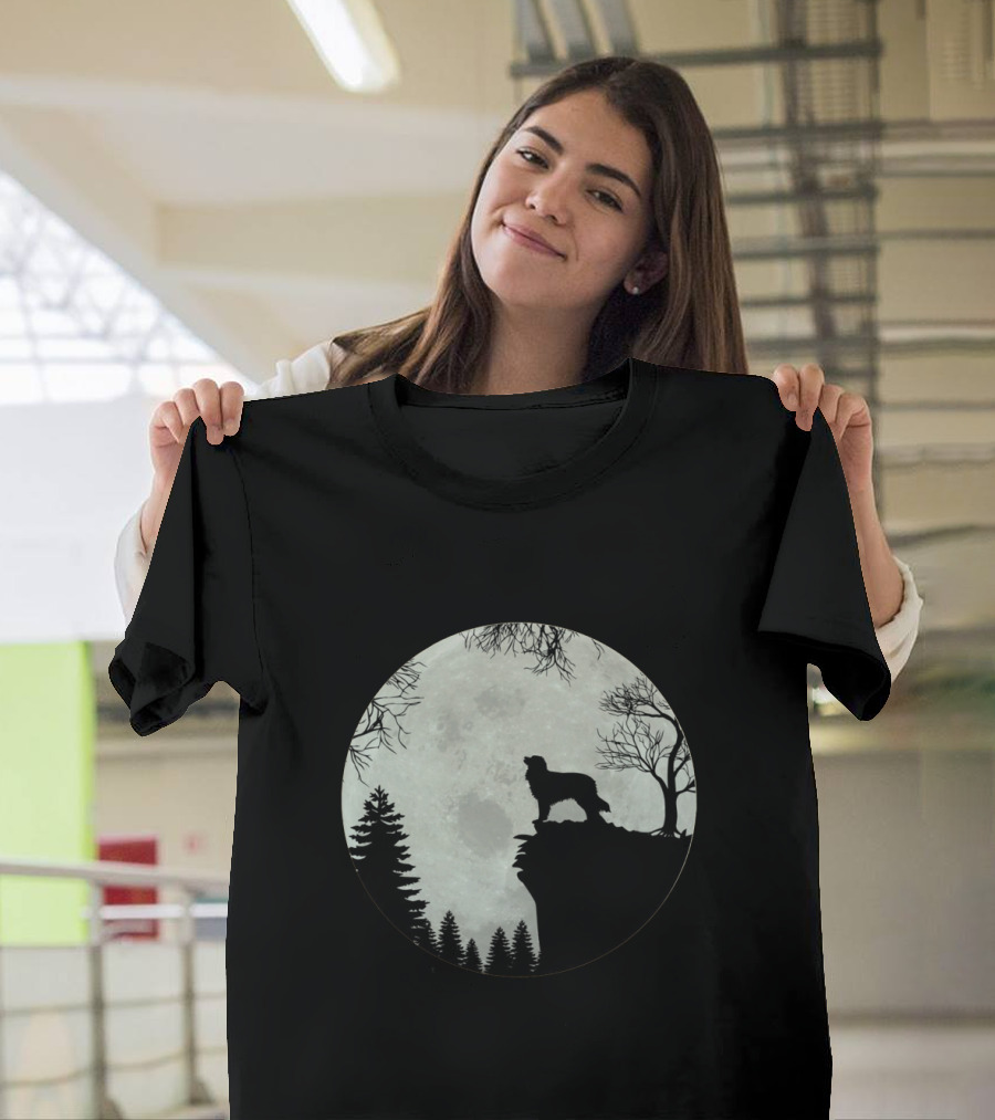 Australian Shepherd Full Moon Silhouette On Cliff T-Shirt