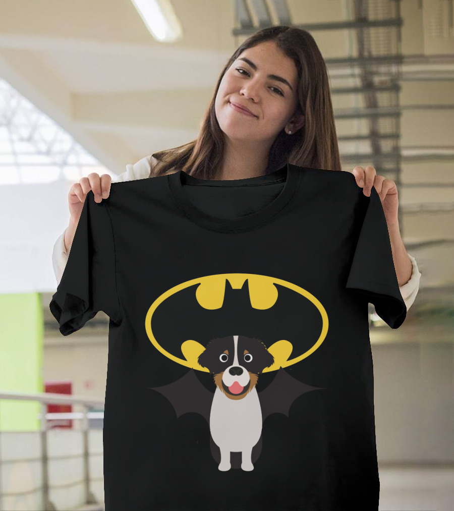 Australian Shepherd Dog With Batman Bat Symbol T-Shirt