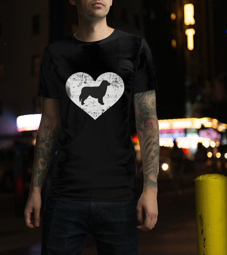 Love For Australian Shepherd Silhouette In Distressed Heart T-Shirt