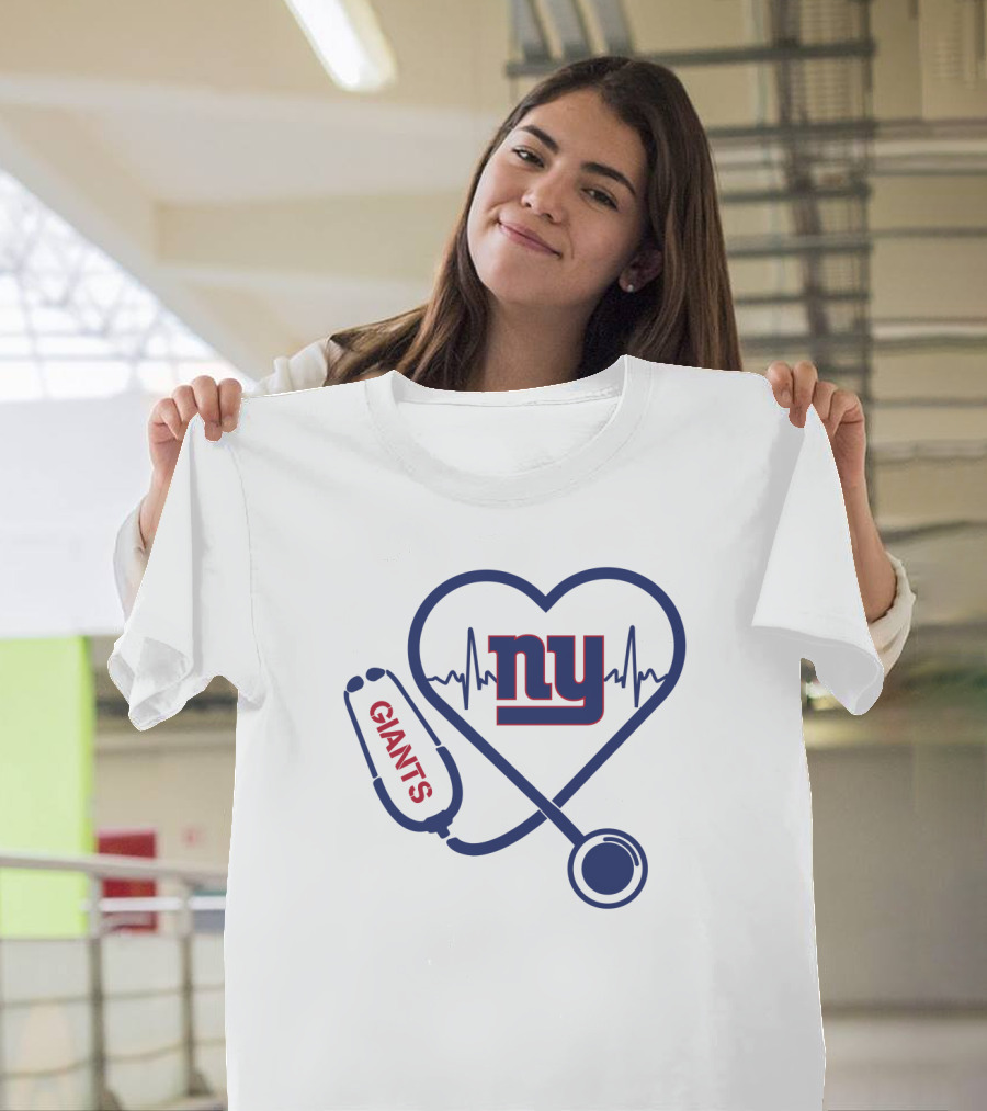 NY Giants Heartbeat Stethoscope Love T-Shirt