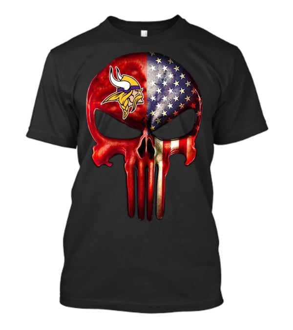 Vikings Skull American Flag Minnesota Fan T-Shirt