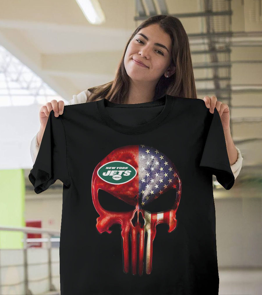 New York Jets American Flag Skull for True New York Fan Only T-Shirt