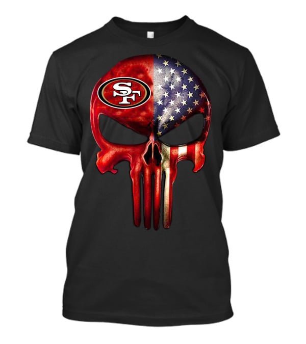 For True San Francisco Fan Only SF American Flag Skull T-Shirt