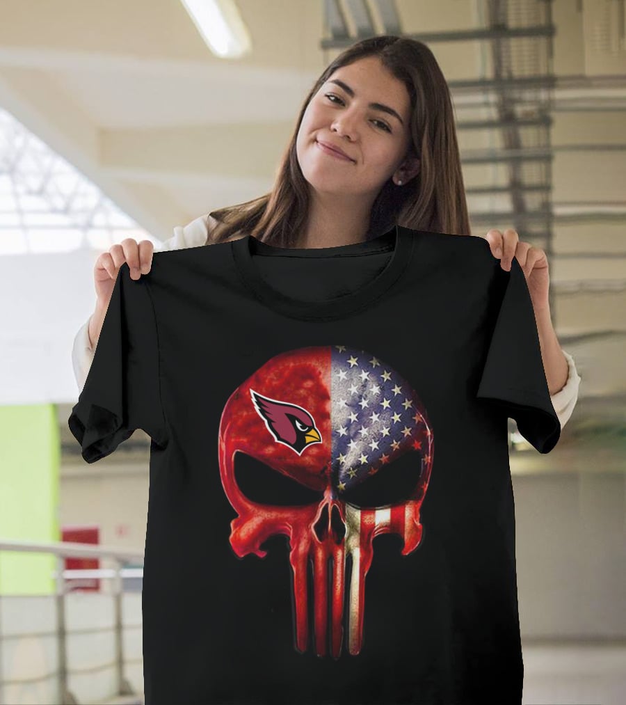 Arizona Cardinals American Flag Skull T-Shirt