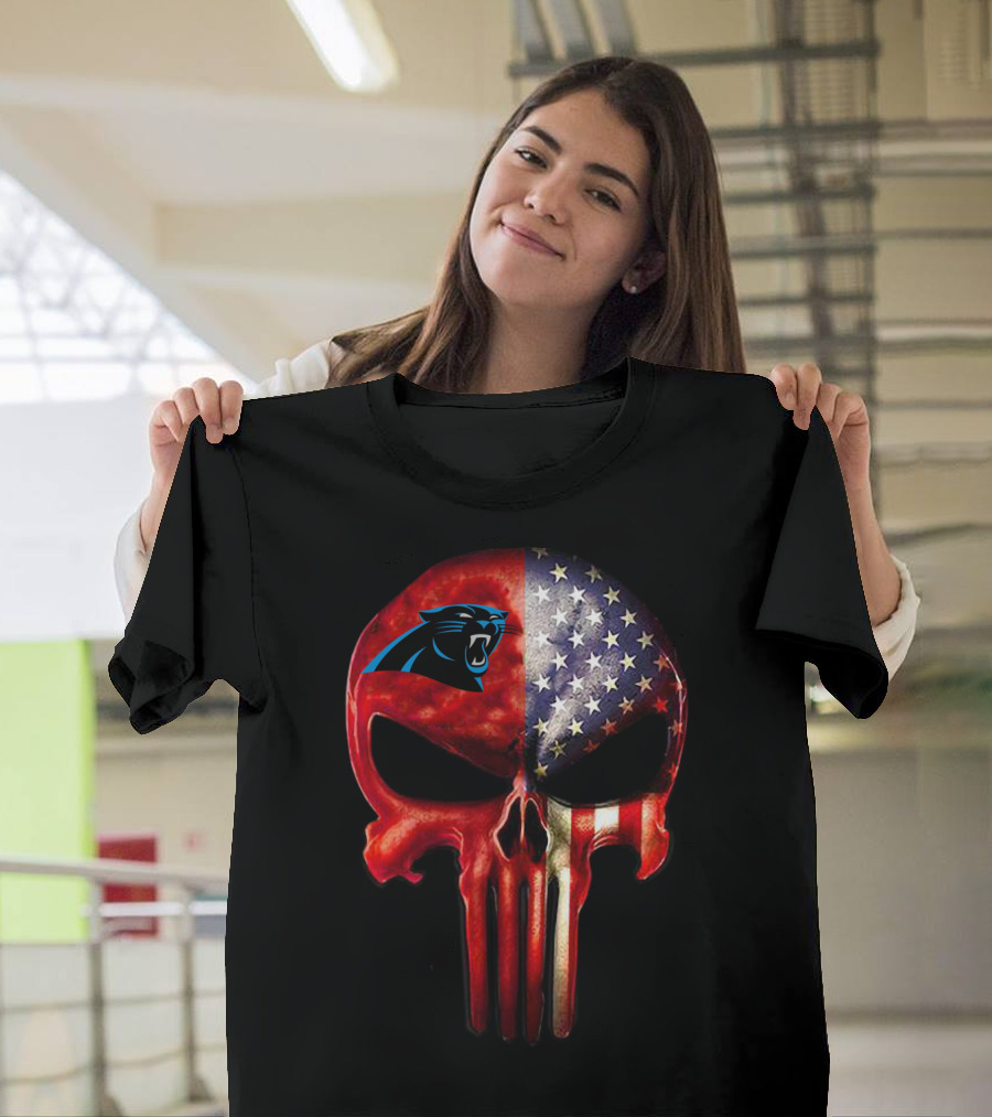 Carolina Panthers Skull American Flag T-Shirt