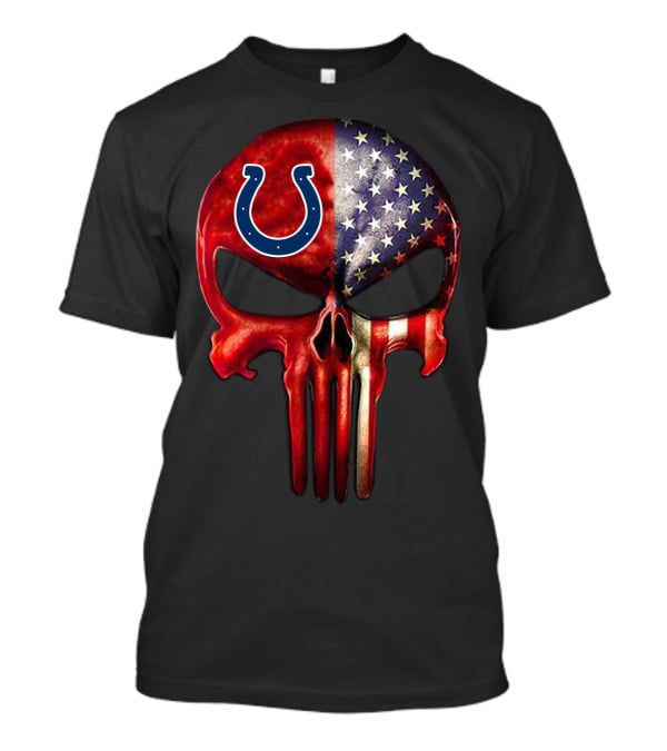 For True Indianapolis Fan Only Colts Punisher Skull American Flag T-Shirt