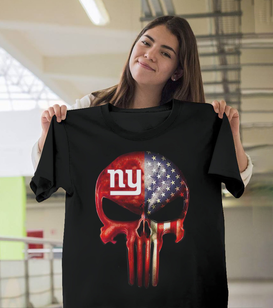For True New York Fans Only American Flag Skull NY T-Shirt