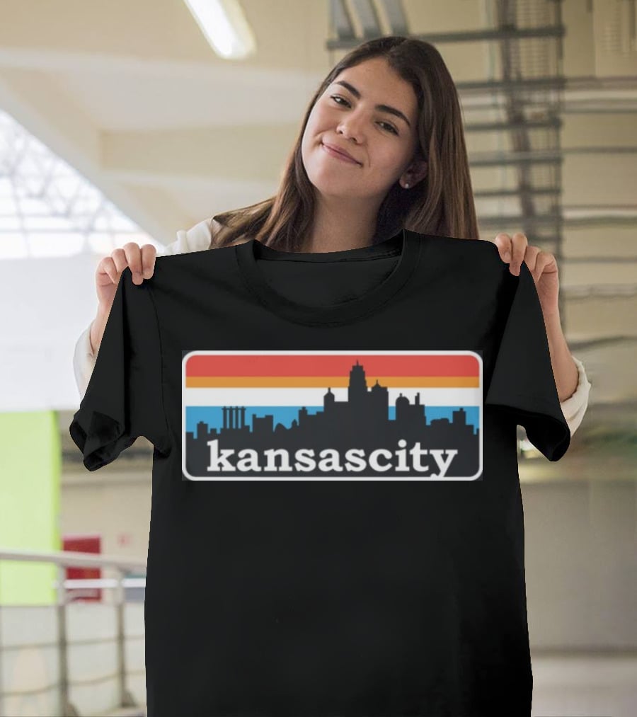 Jason Sudeikis Wearing Kansas City Skyline Retro Stripes T-Shirt