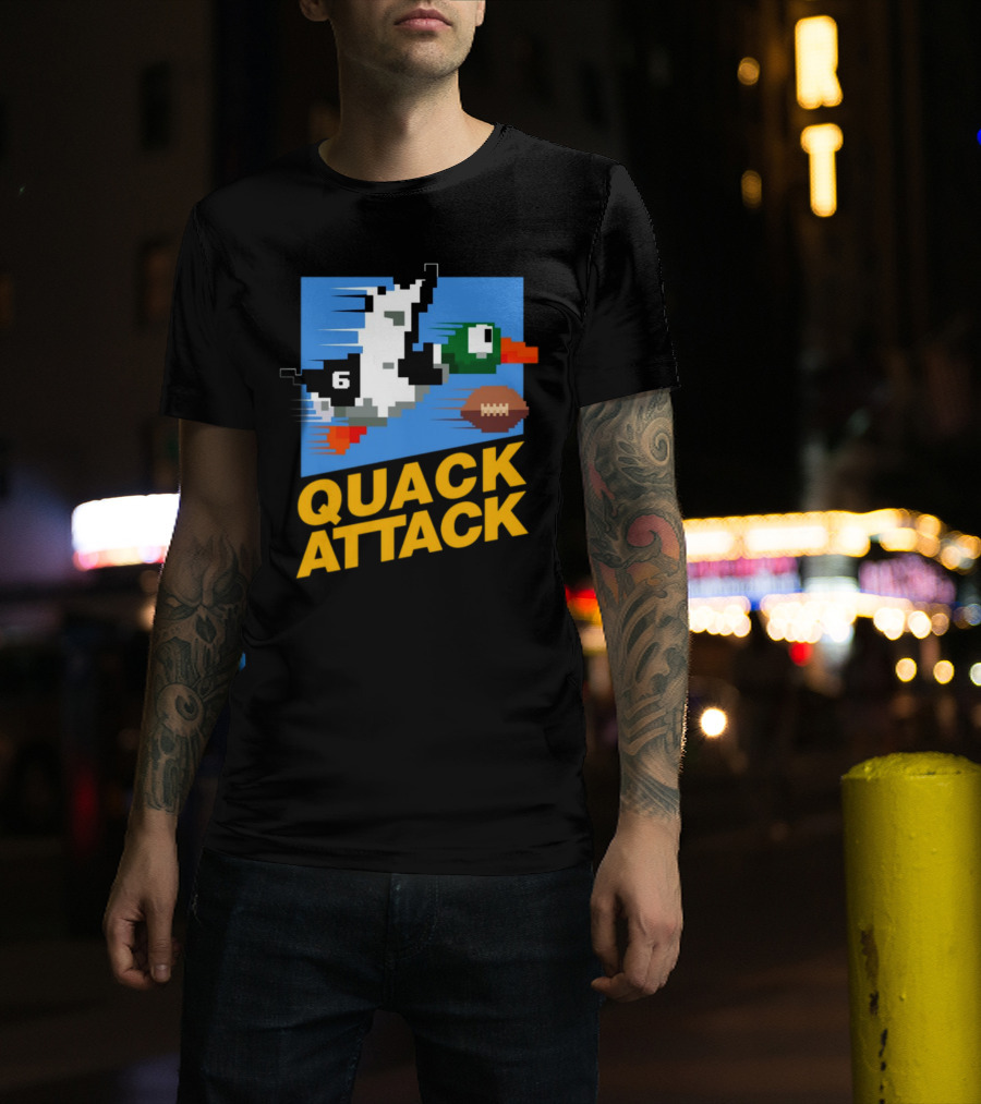 Quack Attack Pixel Duck Football Retro Gaming T-Shirt