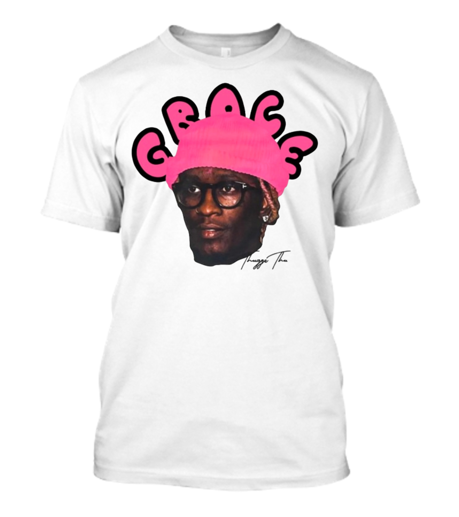 Thuggin Thuggin Grace Pink Beanie Glasses T-Shirt