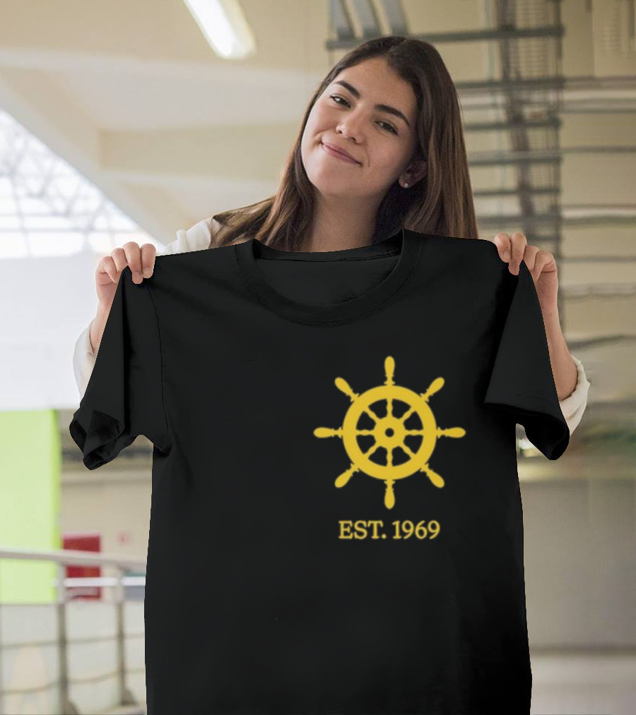 Benitez Sailing Est. 1969 Yellow Ship Wheel Emblem T-Shirt