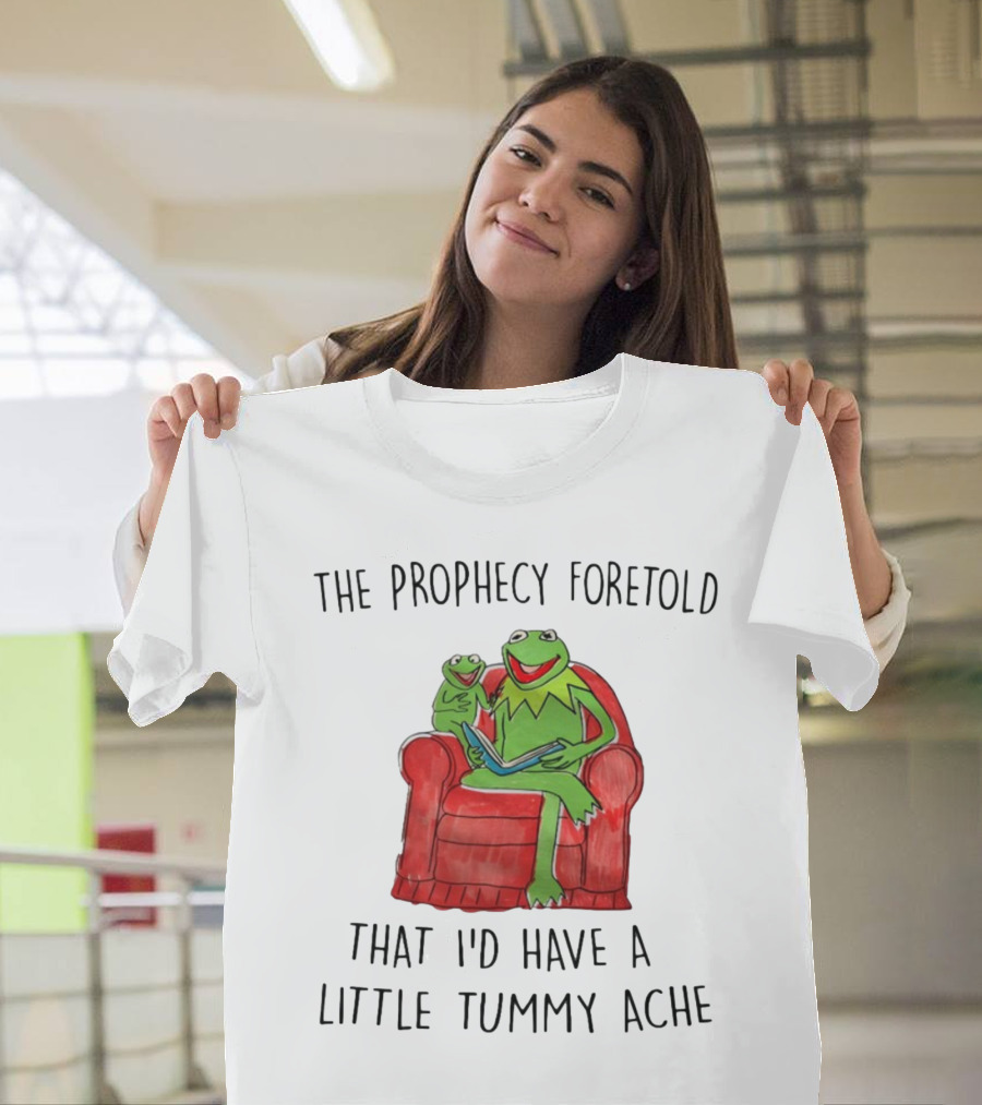 The Prophecy Foretold That I'd Have A Little Tummy Ache - Frog Reading on Red Armchair T-Shirt