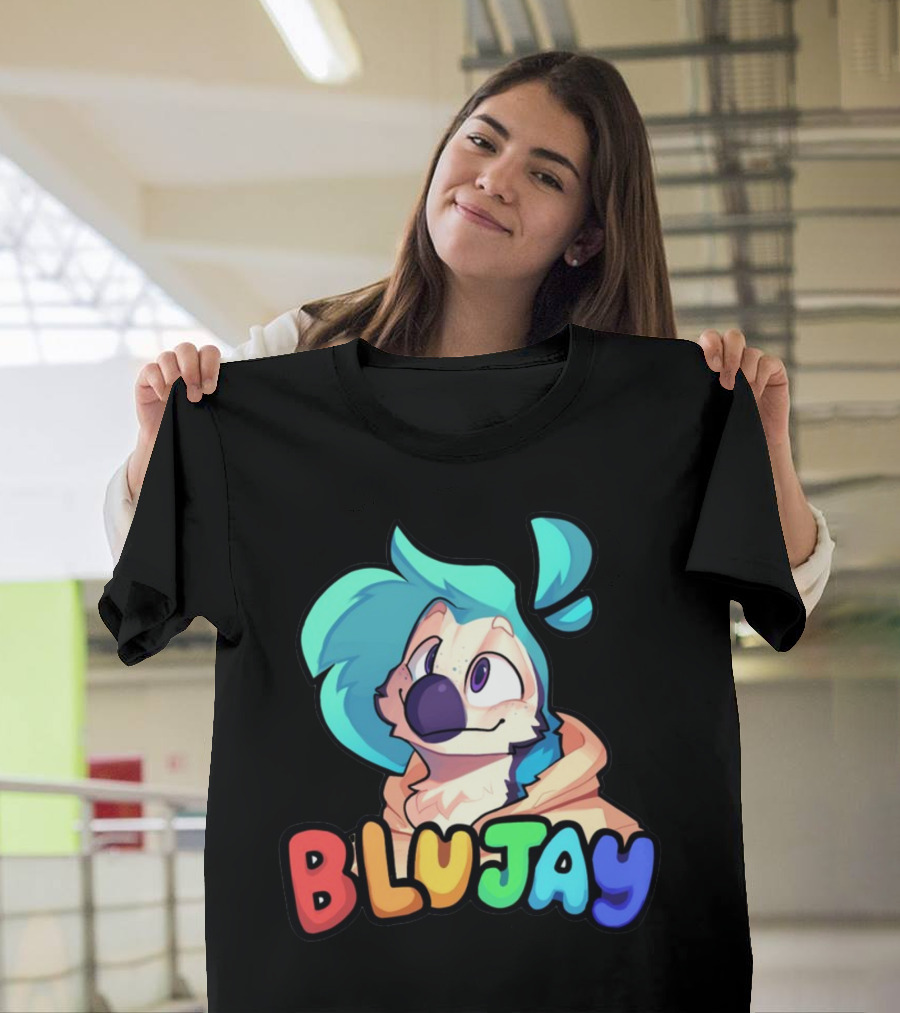 BLUJAY Blue-Haired Cartoon Character T-Shirt