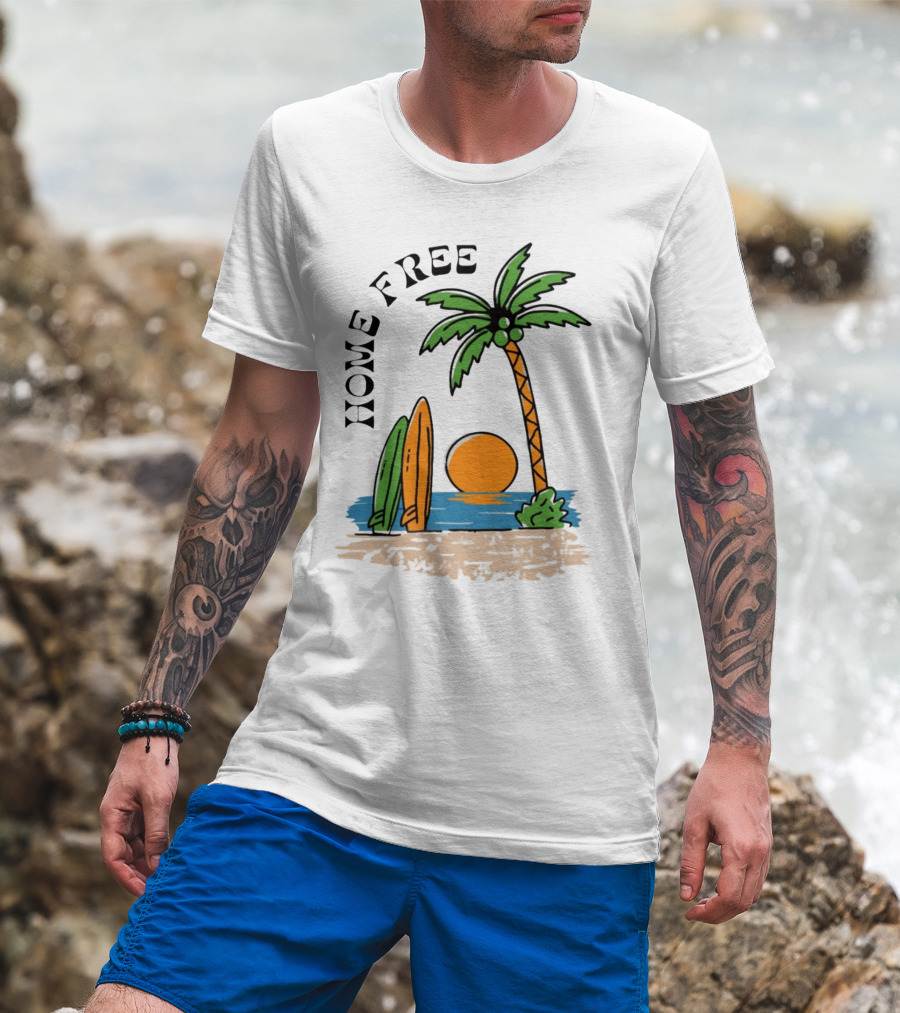 Home Free Surf And Sun Beach Palm Surfboards Sunset T-Shirt