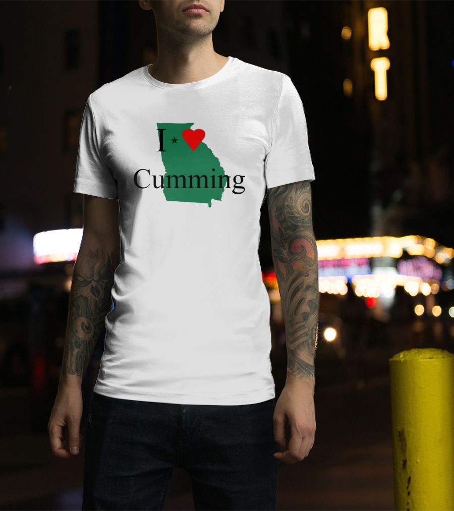I Love Cumming Georgia Map With Heart And Star T-Shirt