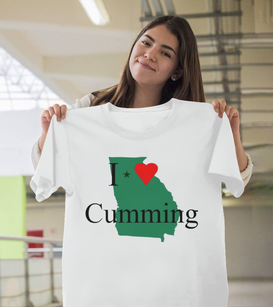 I Love Cumming Georgia Map With Heart And Star T-Shirt