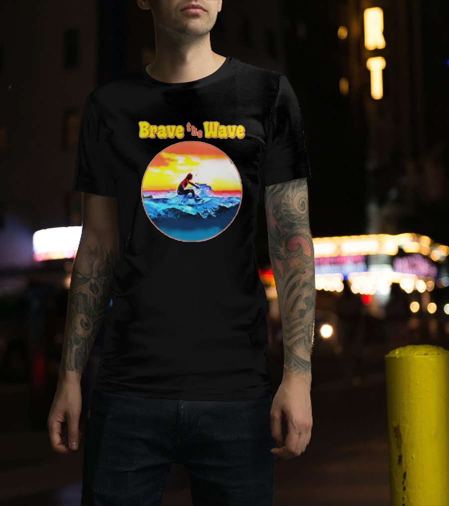 Brave The Wave Surfer At Sunset T-Shirt