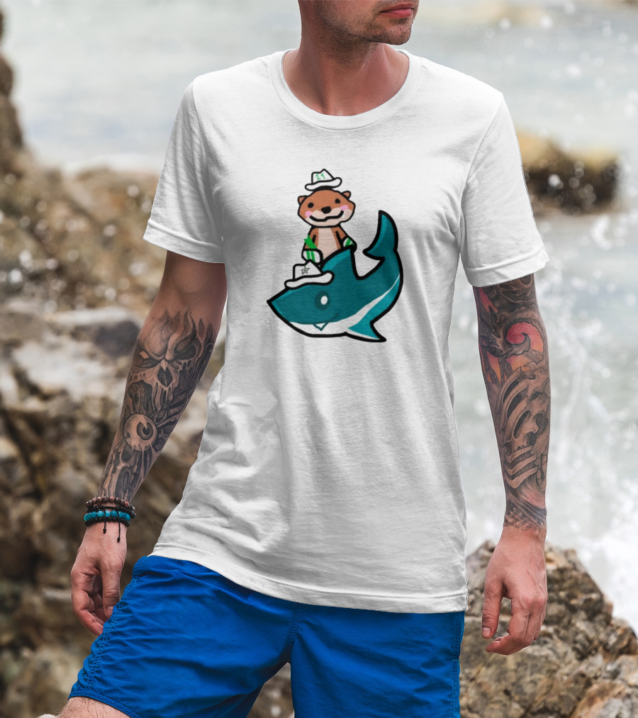 Jake Otter Shark Captain Otter Riding Shark T-Shirt