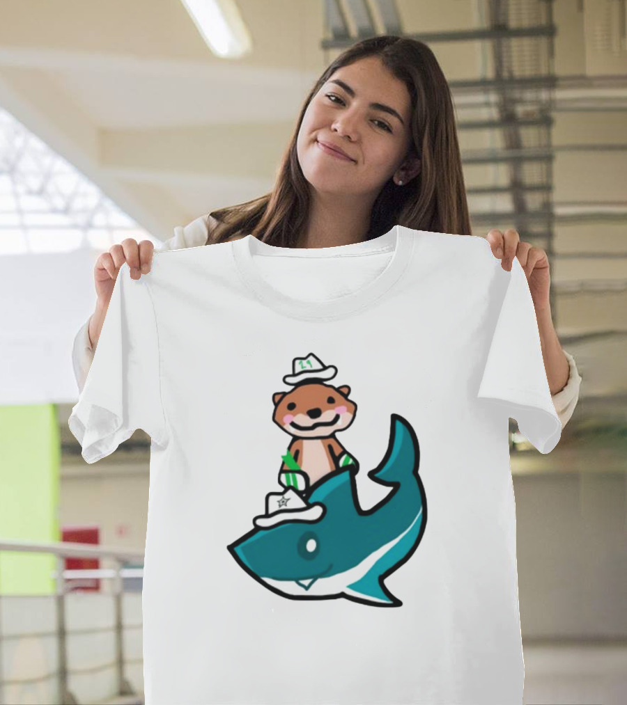 Jake Otter Shark Captain Otter Riding Shark T-Shirt