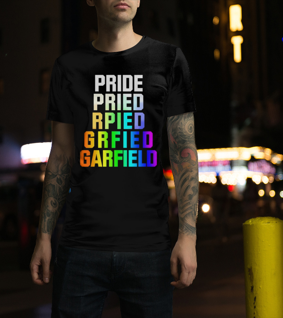 Pride Rainbow Garfield Parody Text Evolution T-Shirt