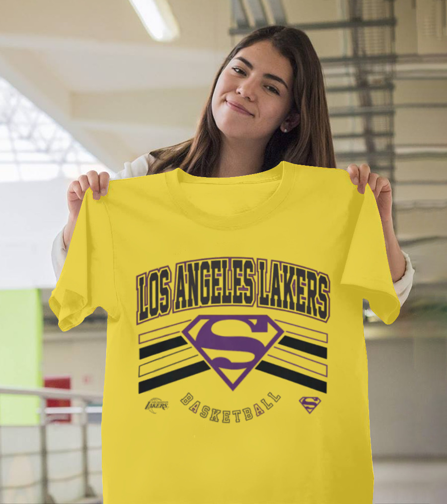 Los Angeles Lakers Superman Logo Purple Basketball T-Shirt