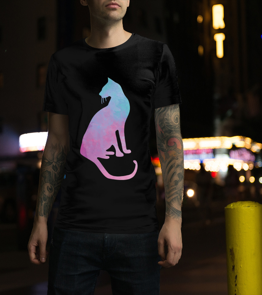 Watercolor Cat Silhouette Pastel Colors T-Shirt
