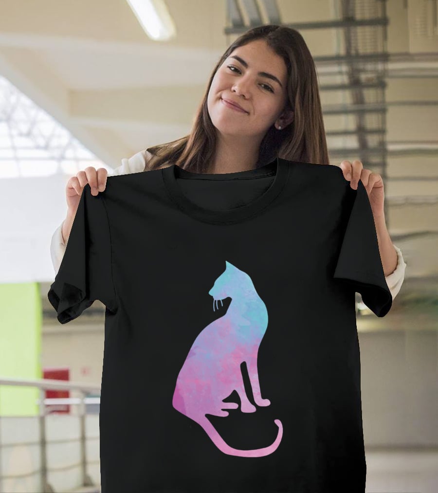 Watercolor Cat Silhouette Pastel Colors T-Shirt